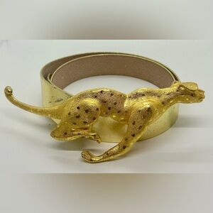 Christopher Ross Gold Cheetah Vintage Belt Buckle & Metallic Gold Leather Belt